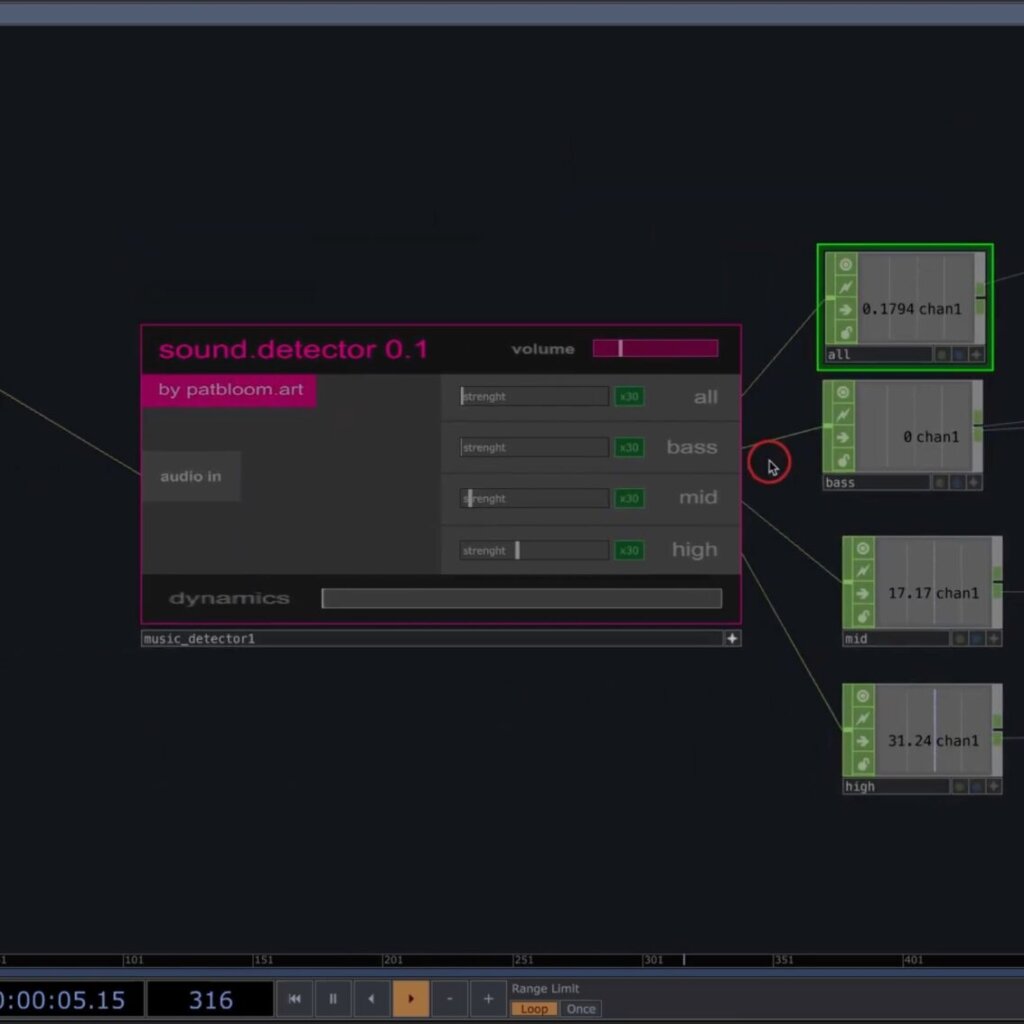 Een afbeelding van het kunstwerk TouchDesiger Audio Reactive component (2024) van Pat Bloom